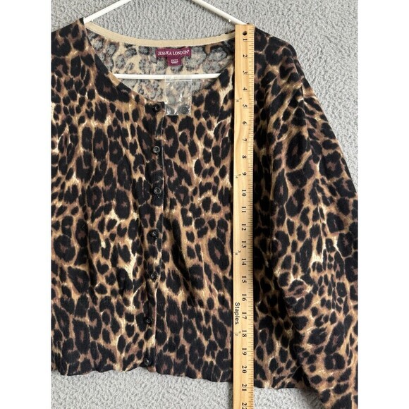 Jessica London Cardigan Womens 22/24 Brown Black Animal Print Button Down Stop - Picture 3 of 10